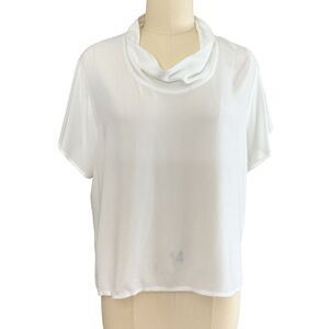 DAIRI Fashion Top OS White Cowl Neck Short Sleeve Handmade Morocco Quiet Luxury